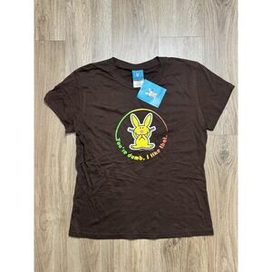 Y2K Jim Benton Happy Bunny "You're Dumb. I Like That" Brown T Shirt Women Size L